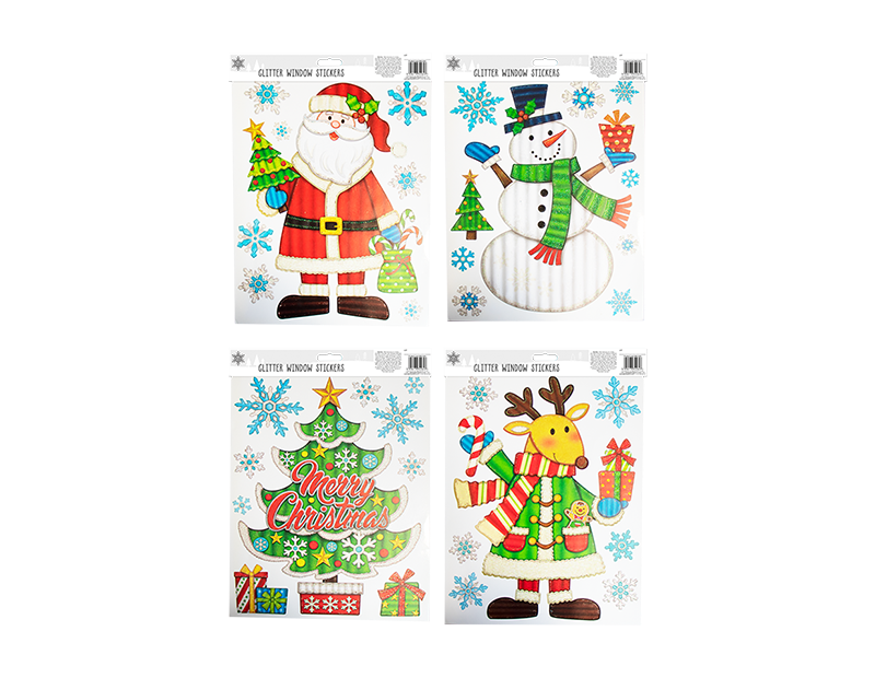 Wholesale Xmas Figures Glitter Finish Window Stickers