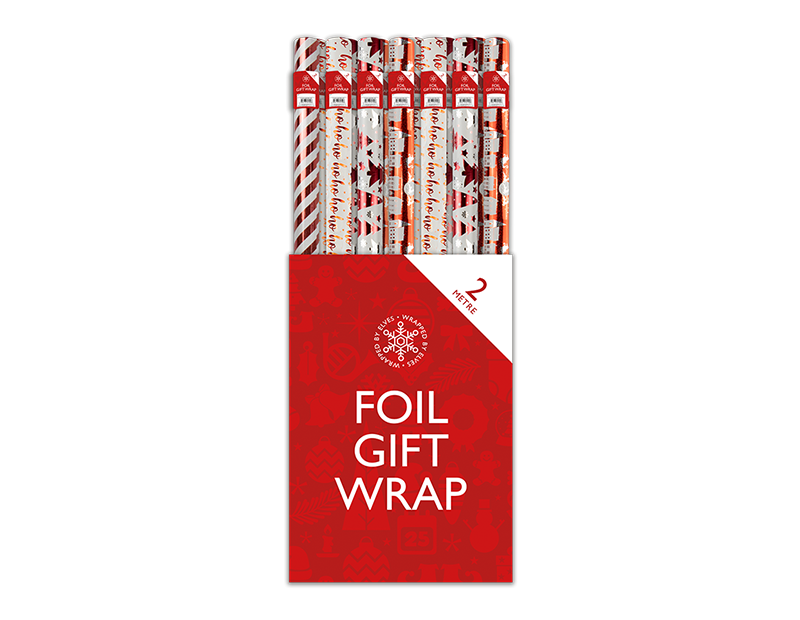 Wholesale Xmas Foil roll wrap 2m RED PDQ