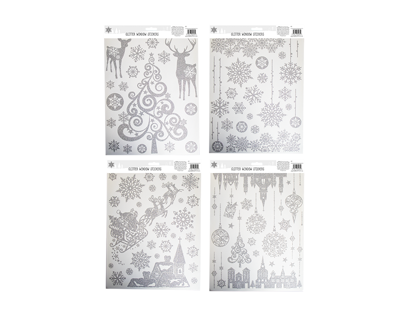 Wholesale Xmas Silver Glitter Window Stickers Bulk Buy Christmas